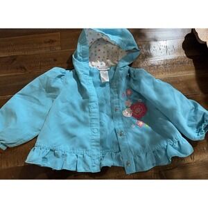 Babyworks Teal Blue Spring Button up Jacket. Ruffle, Flowers, Hearts 24 Months